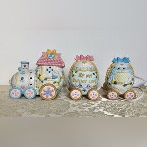 DECOR & MORE TRAIN EASTER EGG HAND PAINTED NIGHT LIGHT PORCELAIN BUNNY, RABBIT